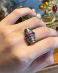 1940s Tank Ring in Vermeil and synthetic rubies