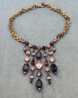 1960s Bronze-Tone Purple Rhinestone Statement Necklace