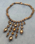 1960s Bronze-Tone Purple Rhinestone Statement Necklace