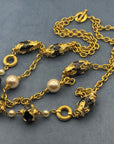 1980s Double Pearl Sautoir, Golden Metal and Resin