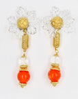 Upcycled floral orange dangly clips
