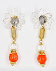 Upcycled floral orange dangly clips