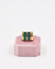 Asymetric gold-plated blue and green tank ring