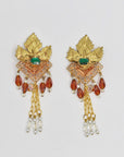 Dangly green and red leaf golden clips made in Italy