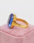 Oversize blue and gold-plated solitaire ring
