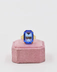 Oversize blue and gold-plated solitaire ring