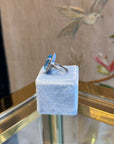 Blue glass, marcassite and silver marquise ring