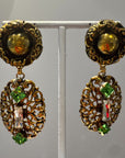 XXL openwork green and golden dangly earrings