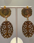 XXL openwork green and golden dangly earrings