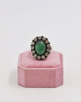 Silver and Green daisy ring XXL