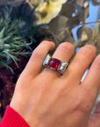 Art Deco Tank Ring in Silver and Synthetic Ruby