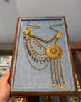 Asymmetrical sunflower long necklace, glass and gold-tone metal