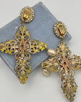 Baroque Cameo Cross Clip-On Earrings, Gold and Orange