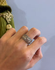 Flower-Engraved Silver Band Ring