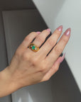 Gold-plated shiny green dome ring