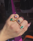 Gold-plated and green marquise ring