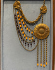 Purple, orange and golden sunflower asymmetrical necklace