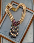 Purple Pearl and Rhinestone Statement Necklace, 1990s
