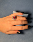 Synthetic ruby silver daisy ring
