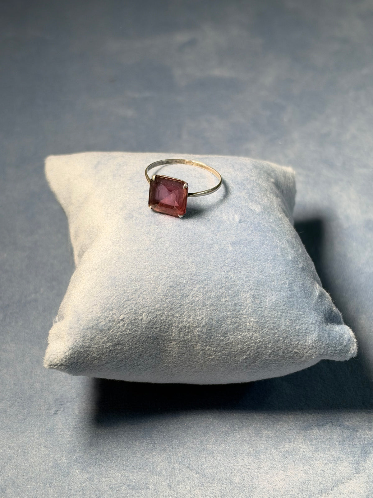 1930s Silver Solitaire Ring with Purple Glass