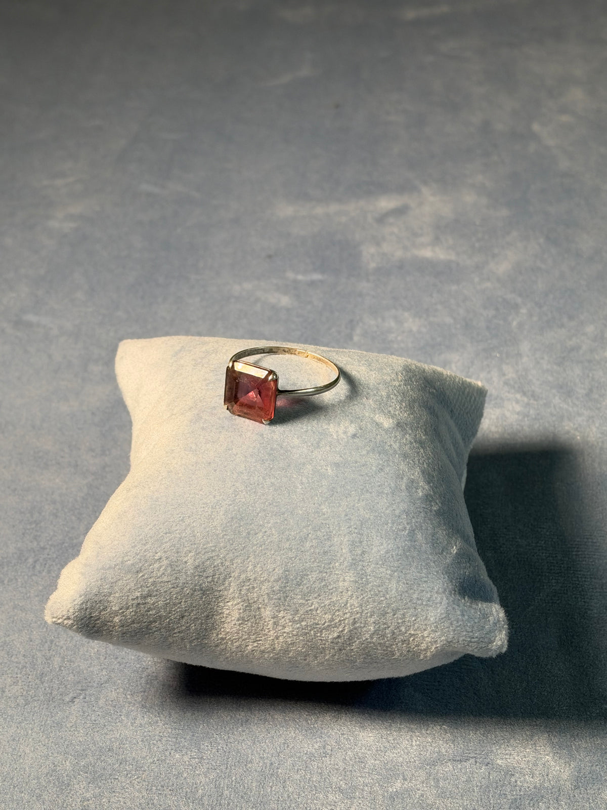 1930s Silver Solitaire Ring with Purple Glass