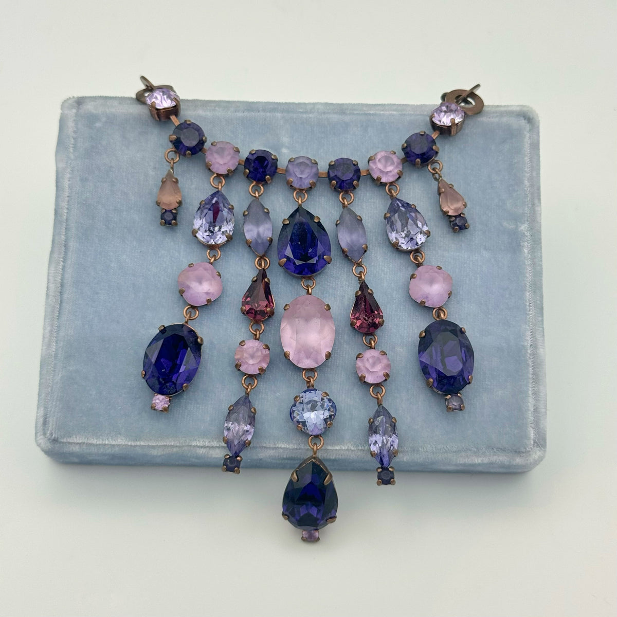 1960s Bronze-Tone Purple Rhinestone Statement Necklace