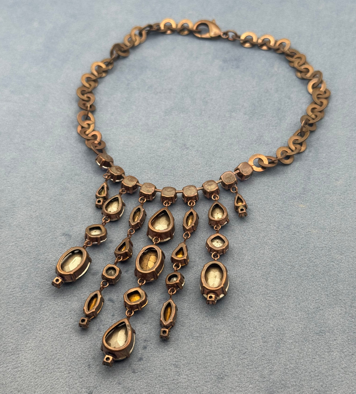 1960s Bronze-Tone Purple Rhinestone Statement Necklace