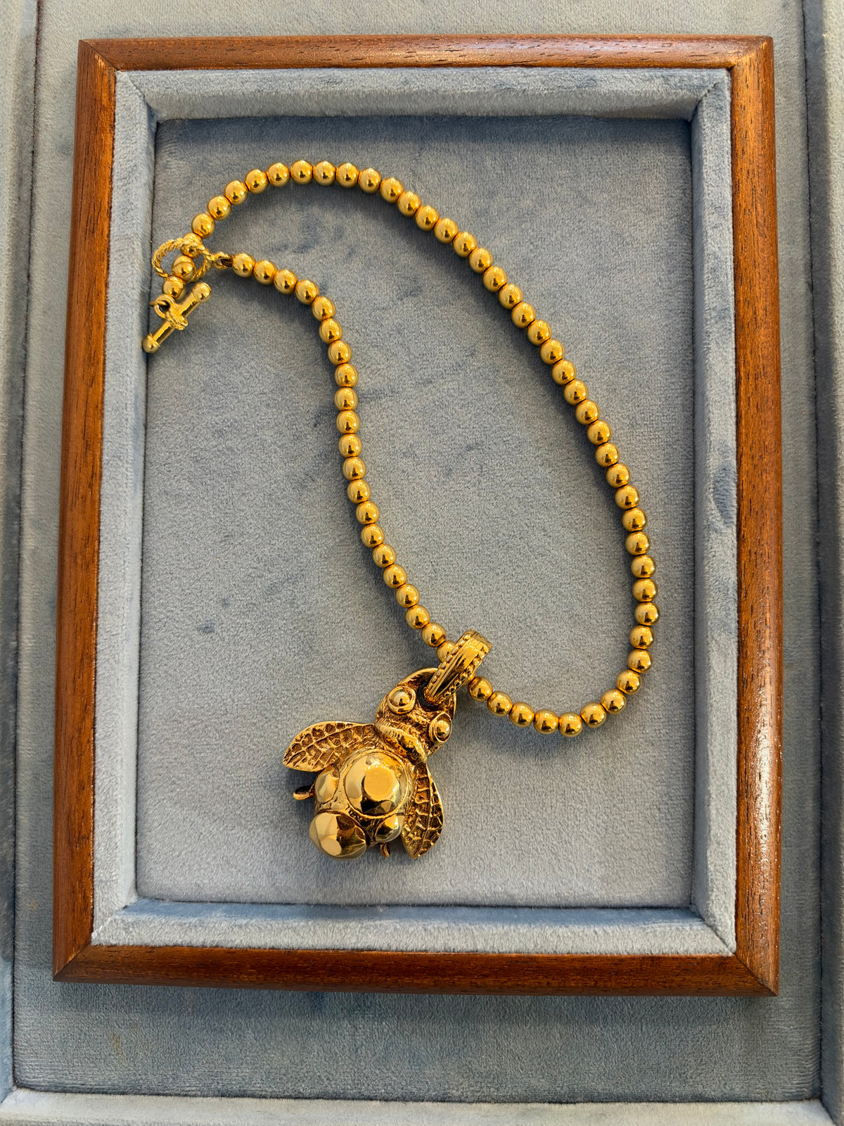 1970s Bee Necklace in Golden Galvanized Resin