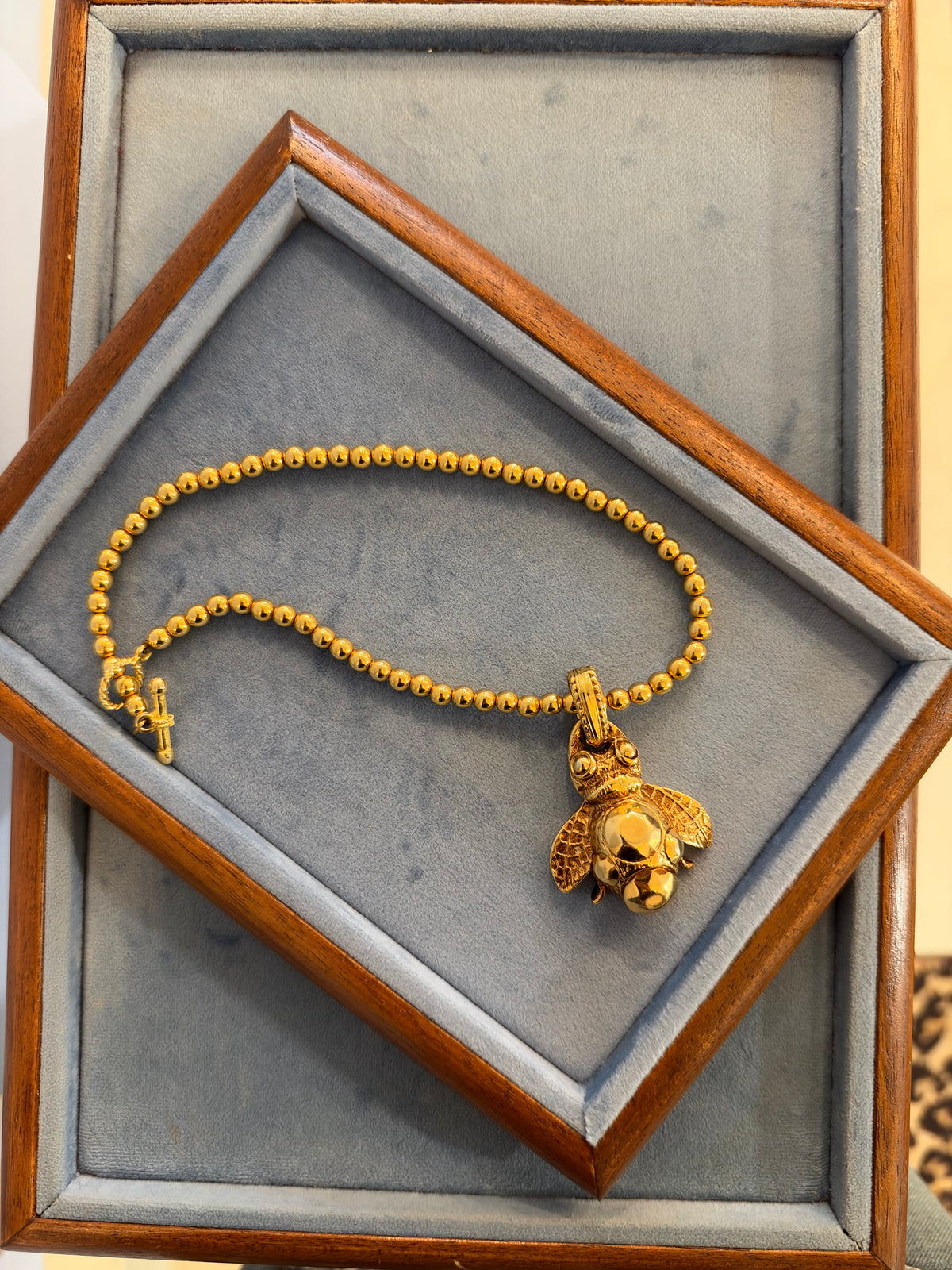 1970s Bee Necklace in Golden Galvanized Resin