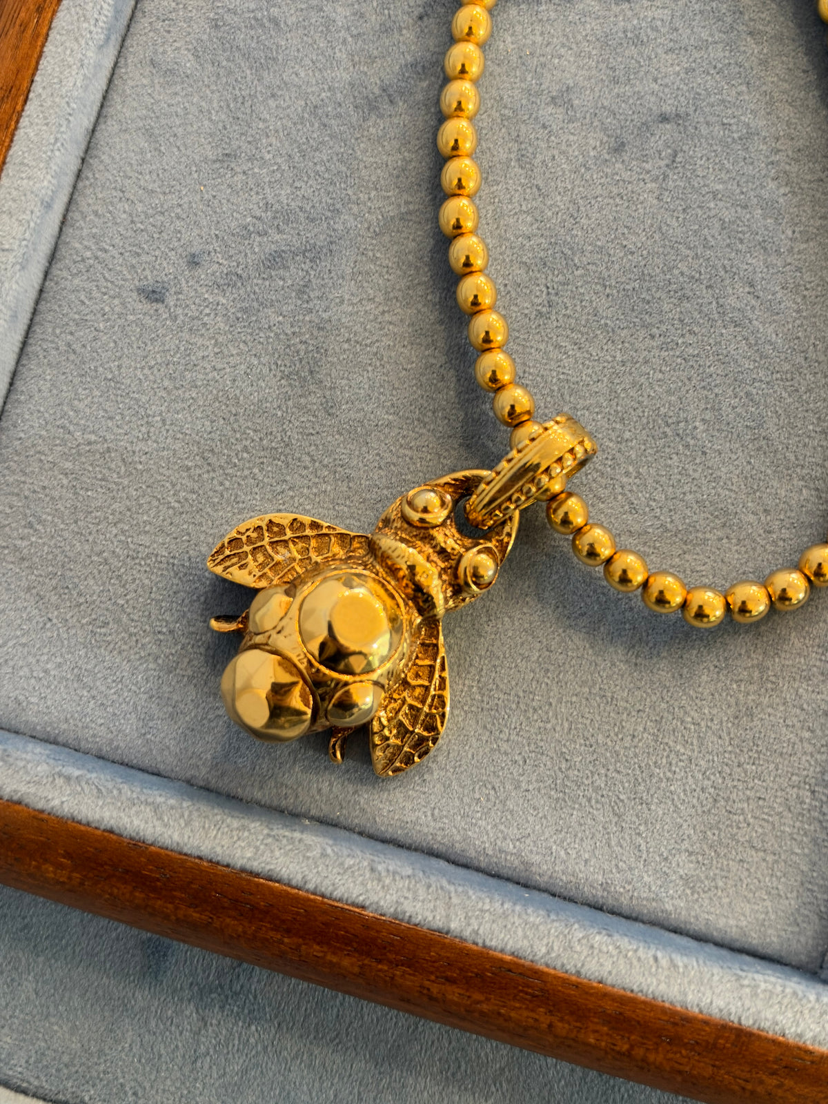 1970s Bee Necklace in Golden Galvanized Resin