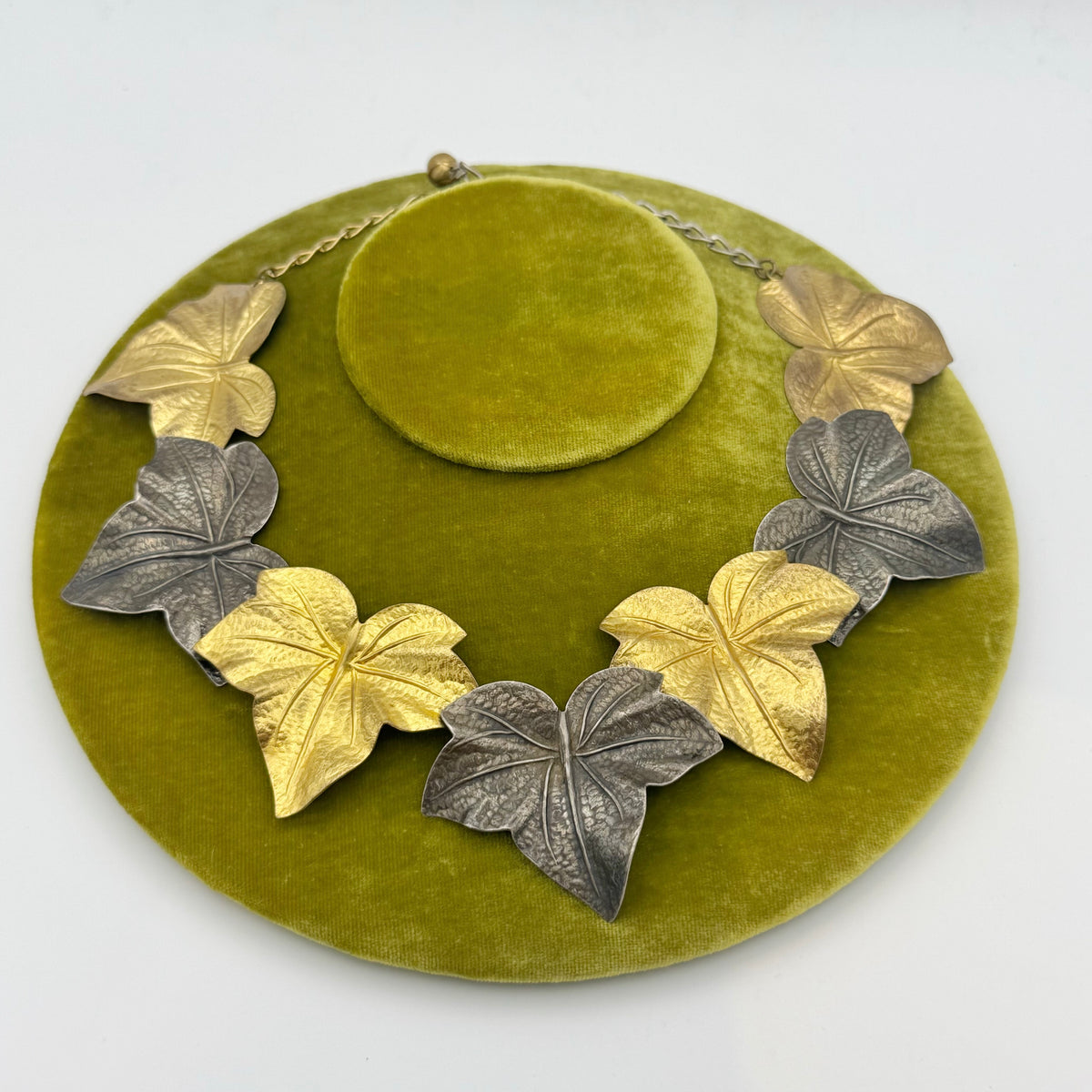 1970s Golden and Silvery Metal Leaf Necklace