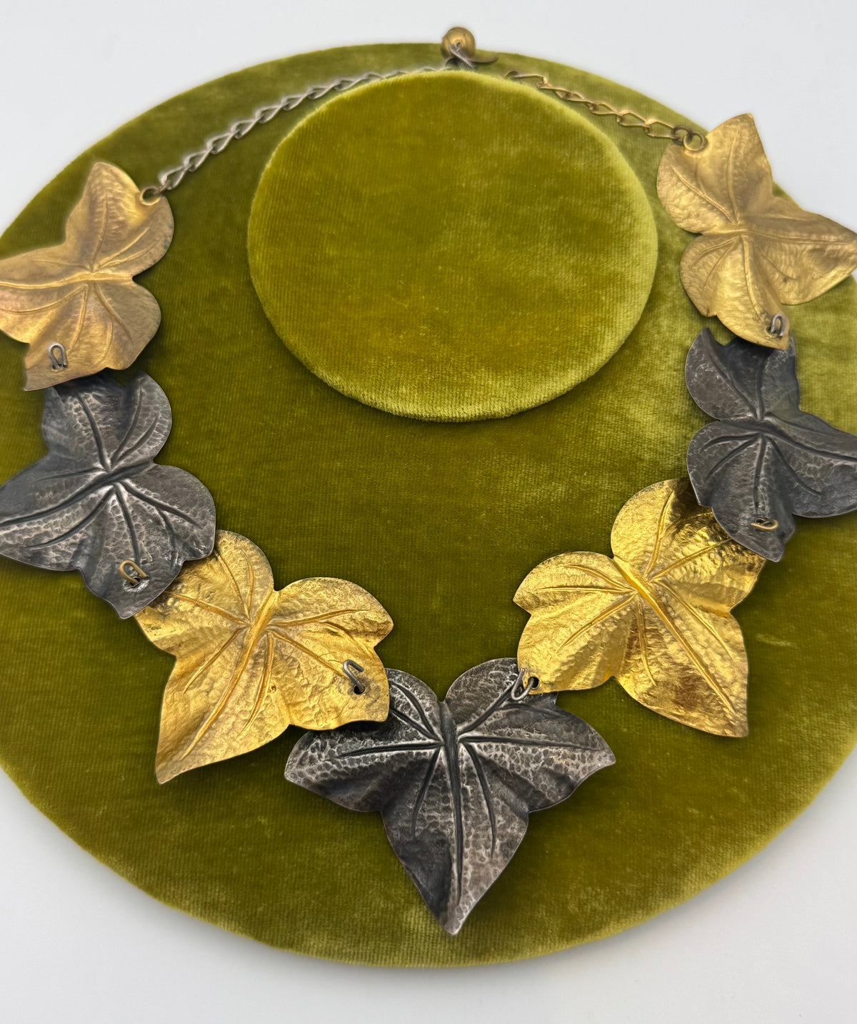 1970s Golden and Silvery Metal Leaf Necklace