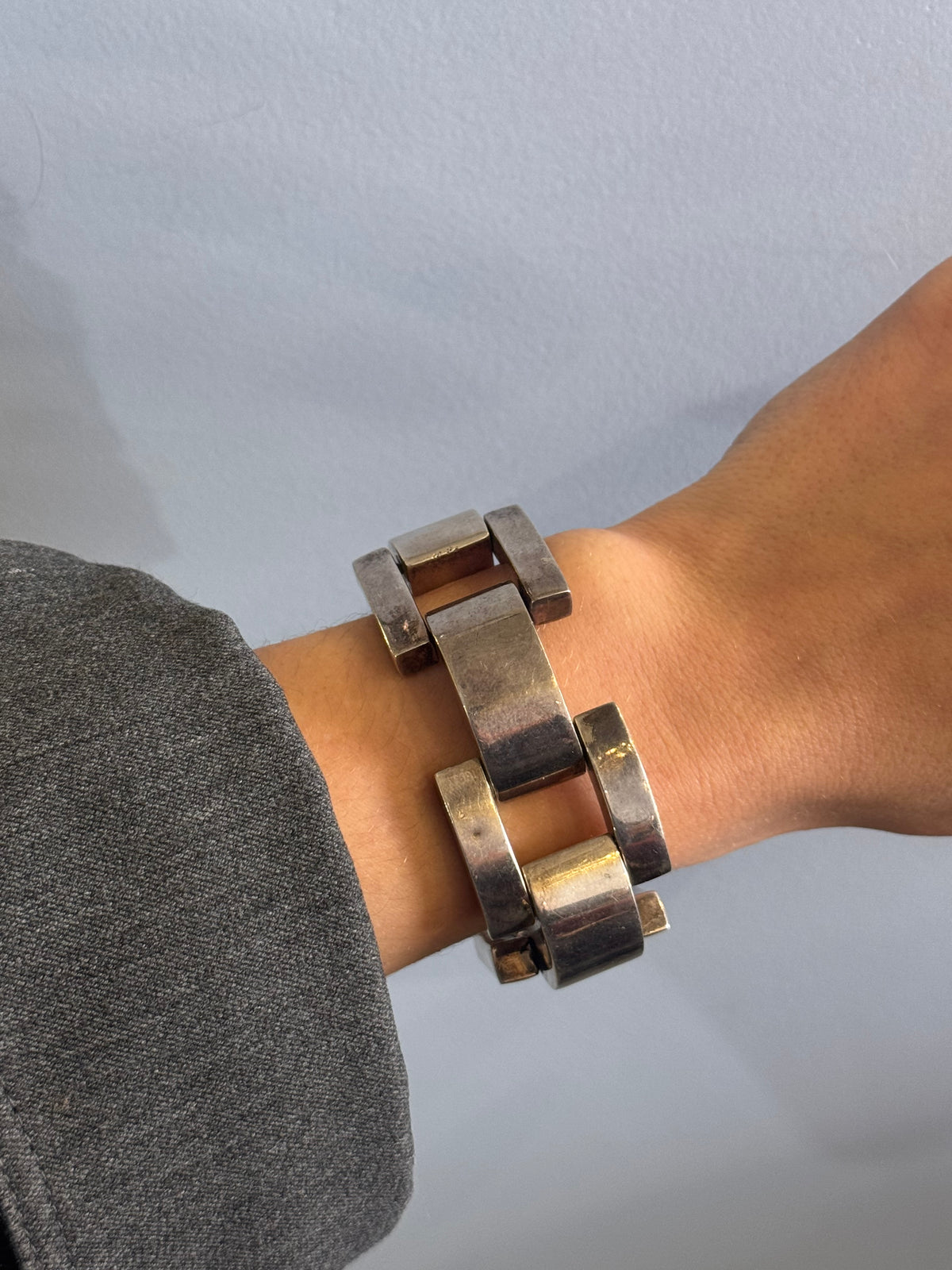 1980s Chunky Tank style Link Silver Bracelet