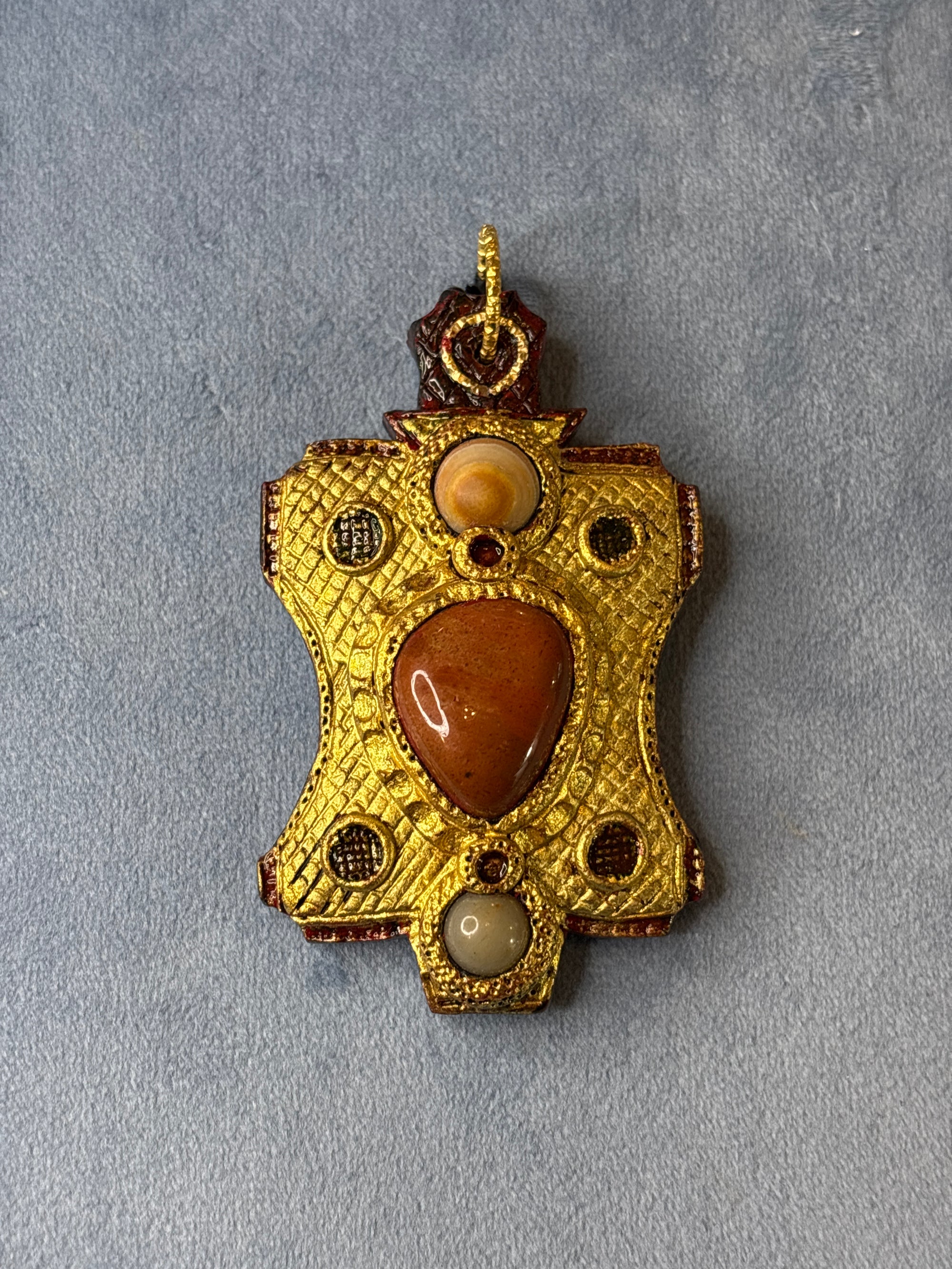 Artisan golden red natural stones pendant 290