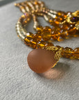 AN pearly amber glass golden mount necklace 410