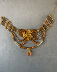 AN pearly amber glass golden mount necklace 410