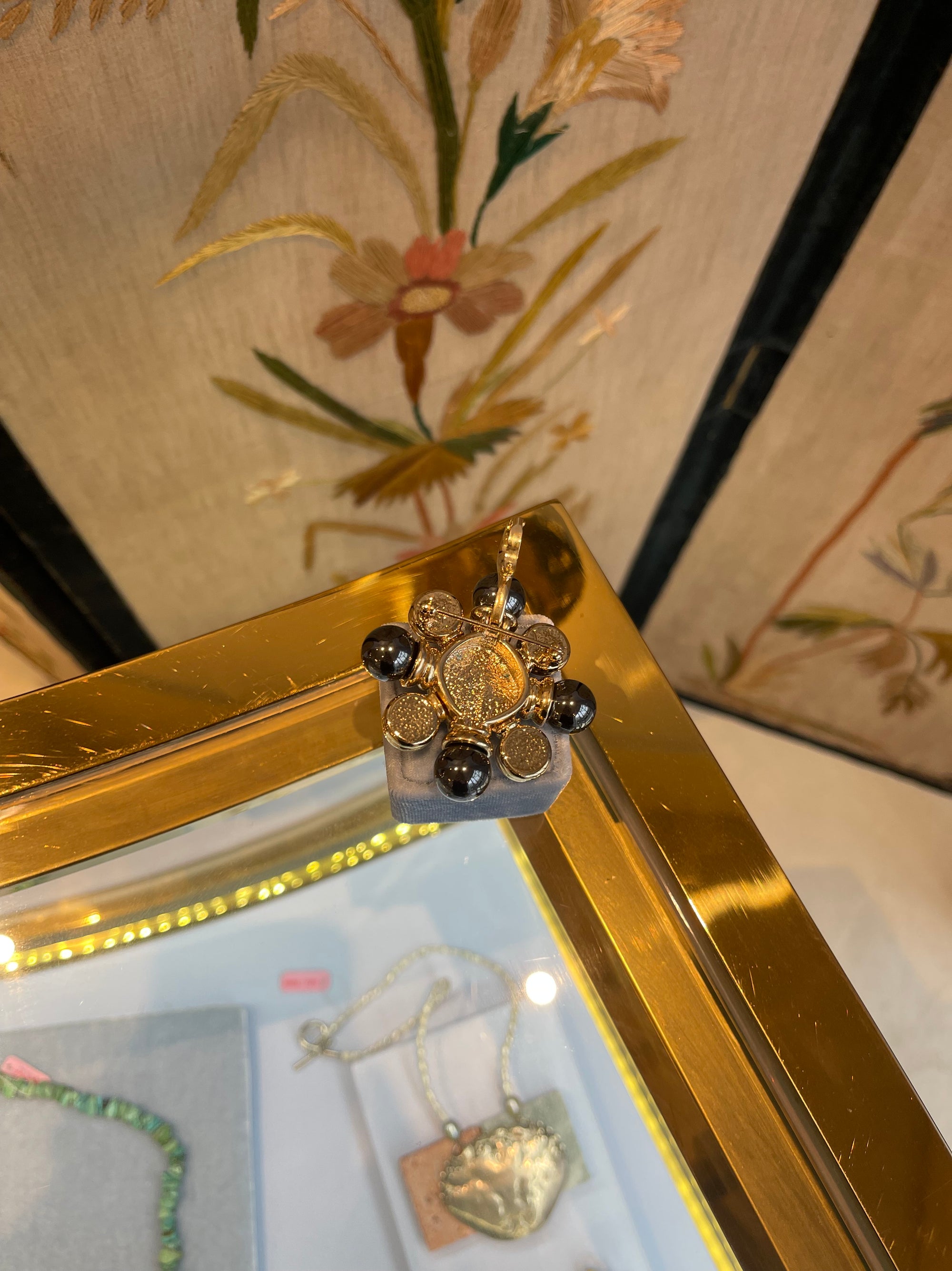 Grey and red shiny cross brooch / pendant