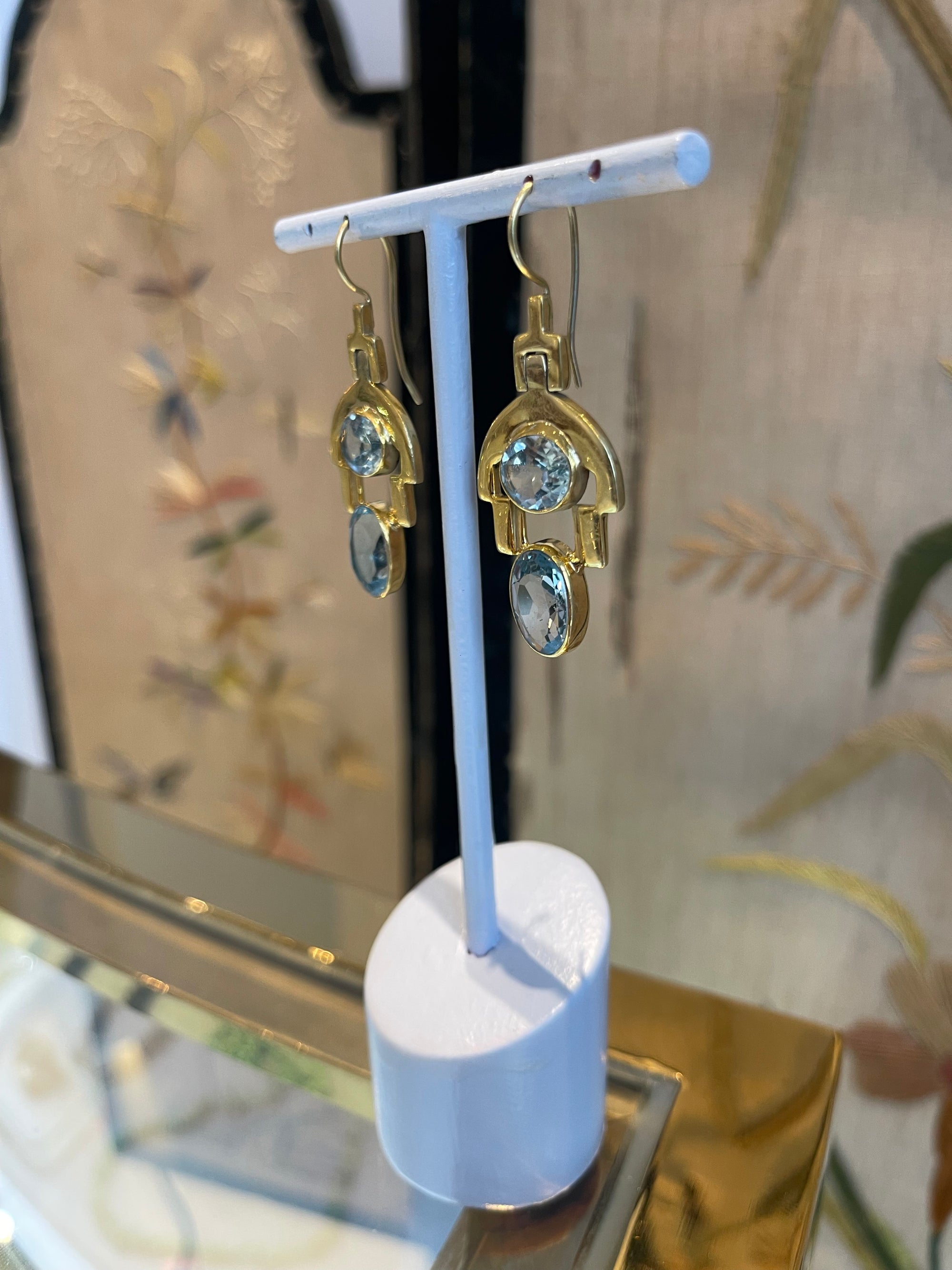 Handmade Italian gilded silver and topaz earrings