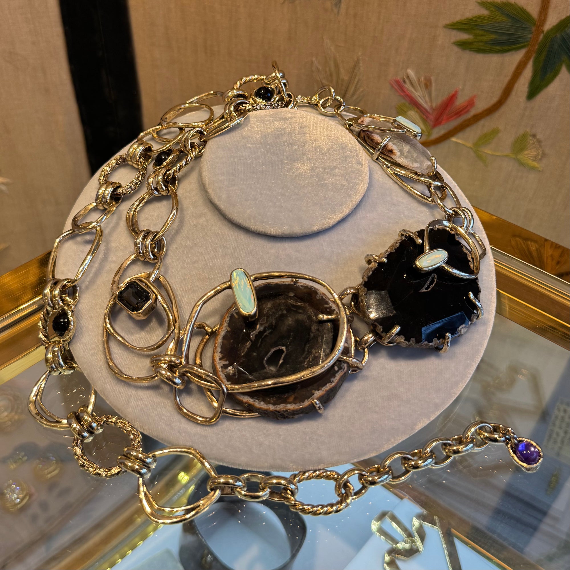 Collier Ou Ceinture Vintage – Chaîne Dorée Avec Perles – Longueur 90 Cm, Largeur 4,3 Cm – Fait Main