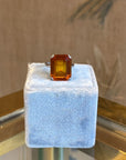 Orange sapphire synthetic and silver square ring