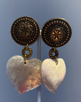Oversize heart mother of pearl dangly clips