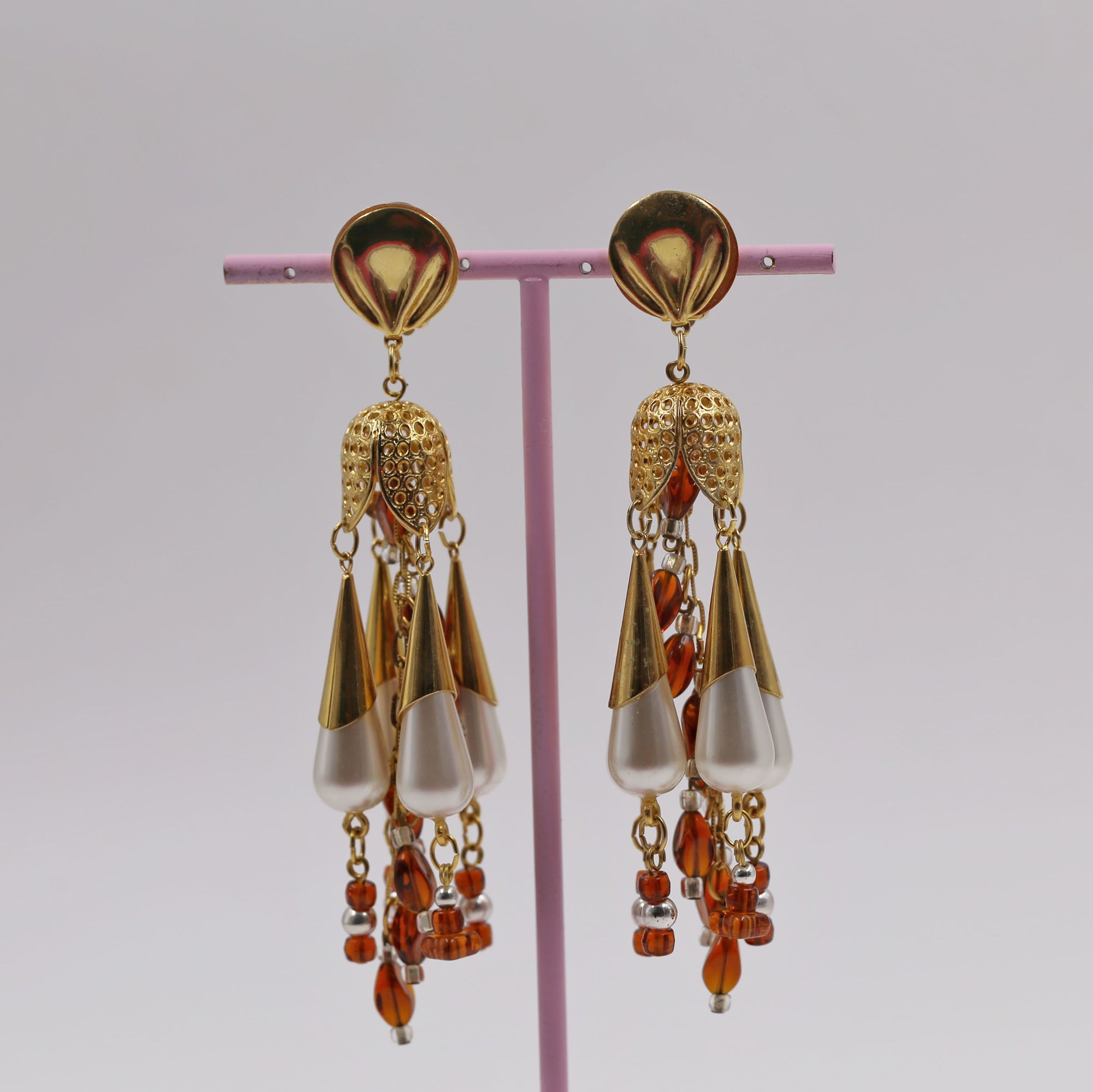 Long dangly golden chandelier style clips