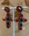 Rare red openwork cross dangly clips