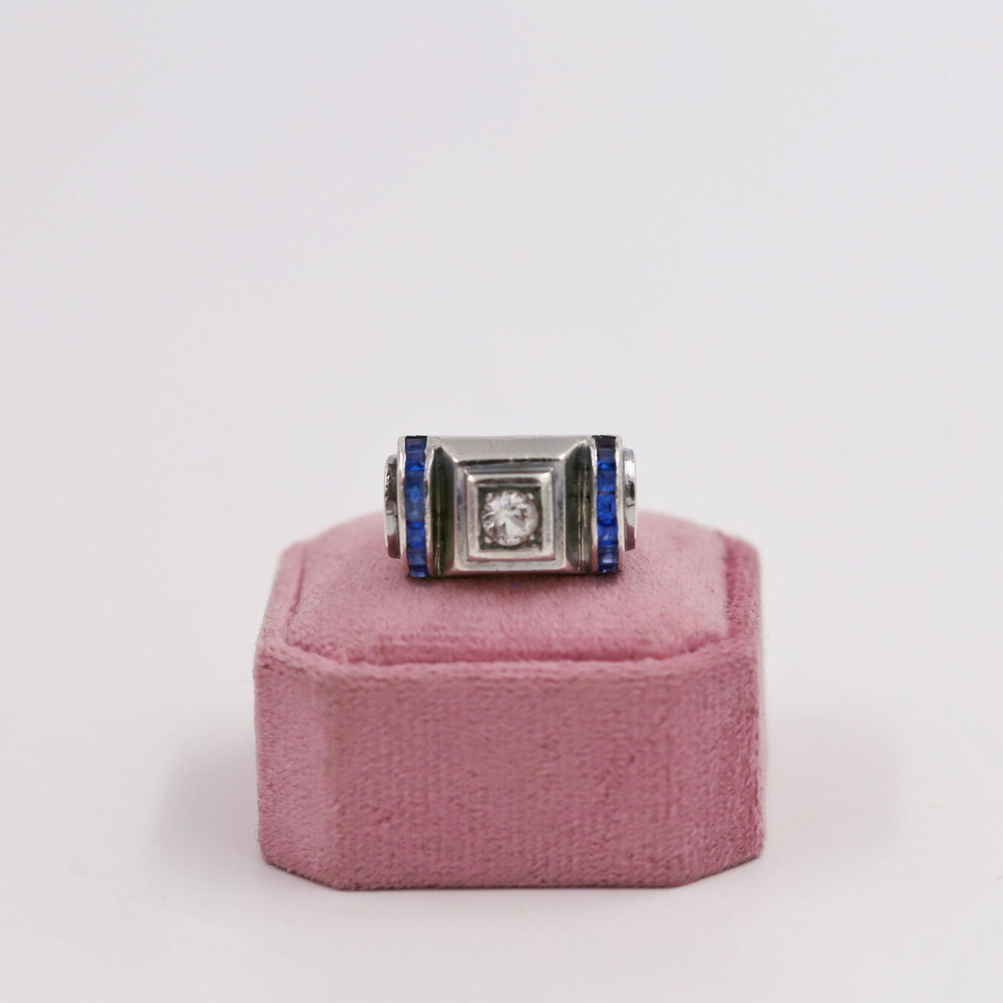 Art deco spinel and silver tank ring