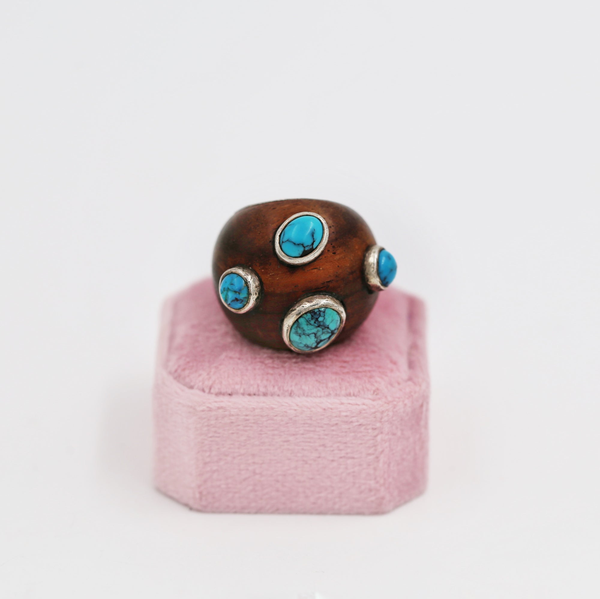 Amazing wood and turquoise rings