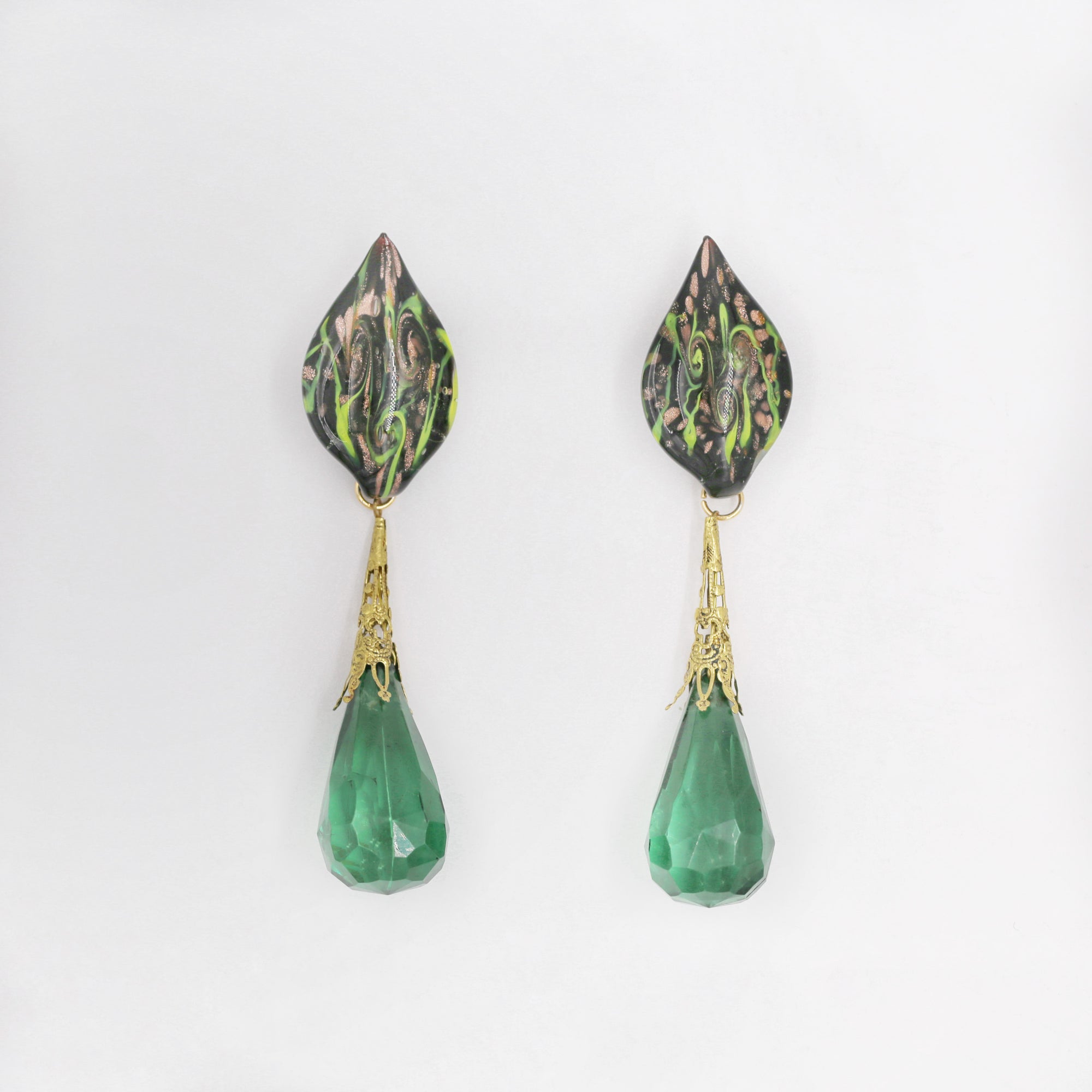 Murano glass leaf green clips