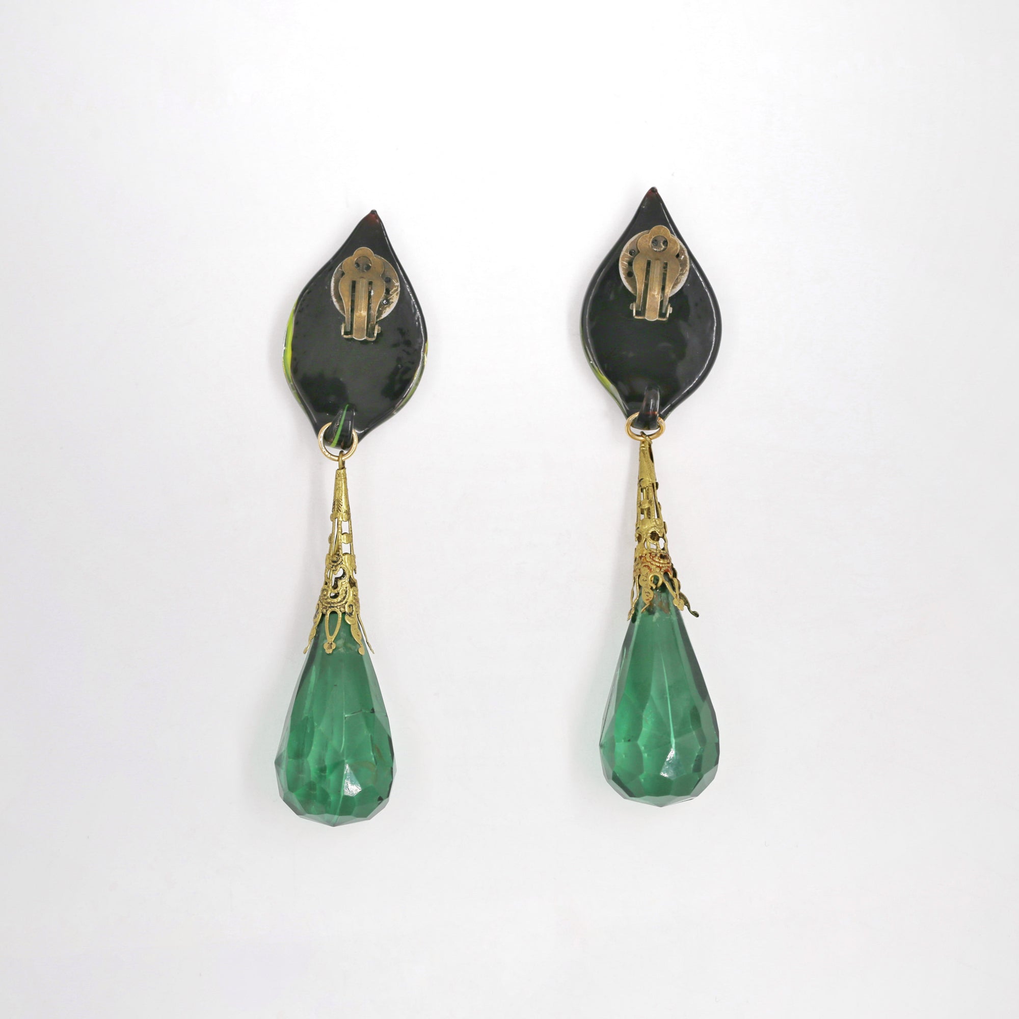 Murano glass leaf green clips