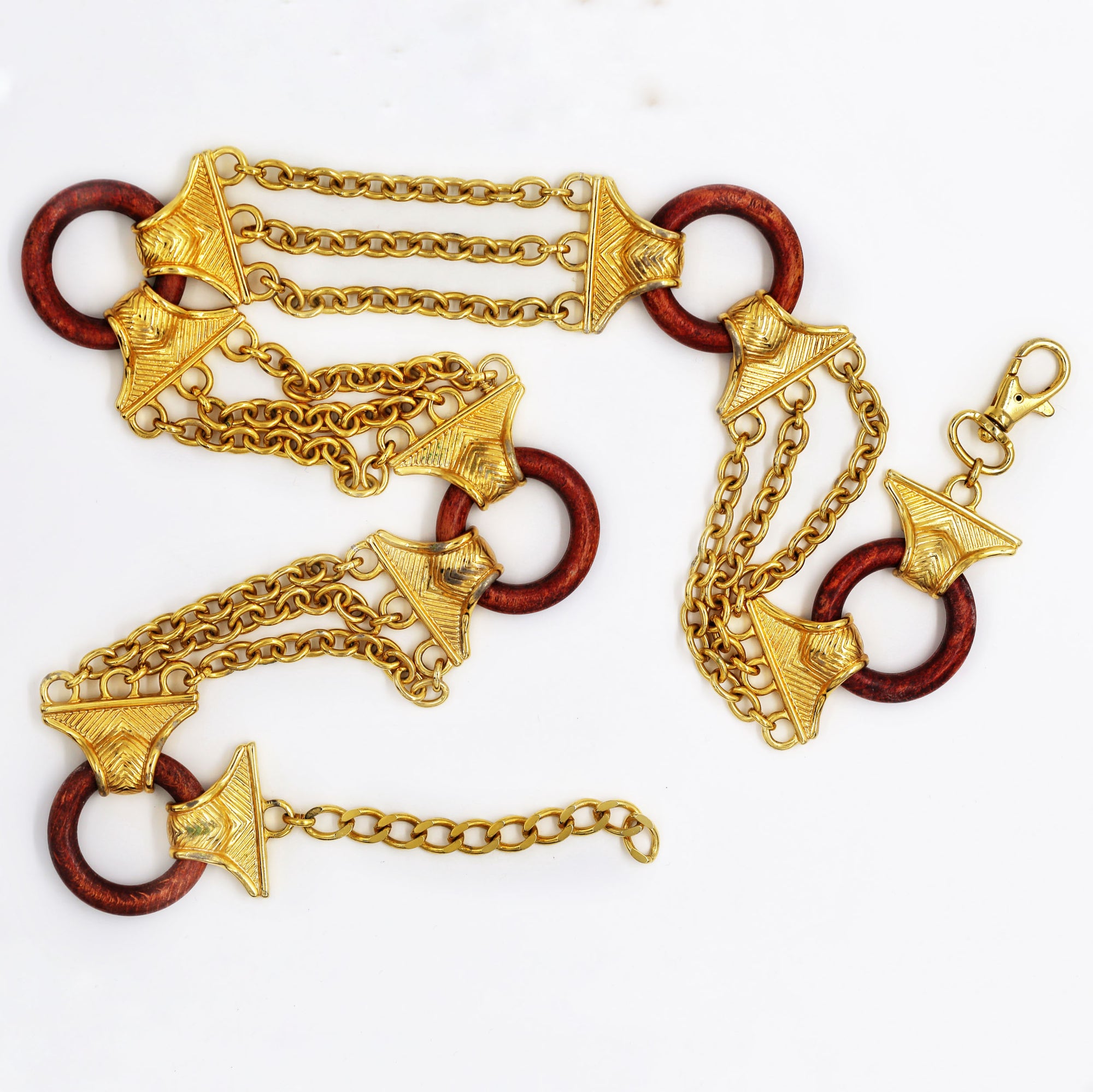 Golden metal and wood belt