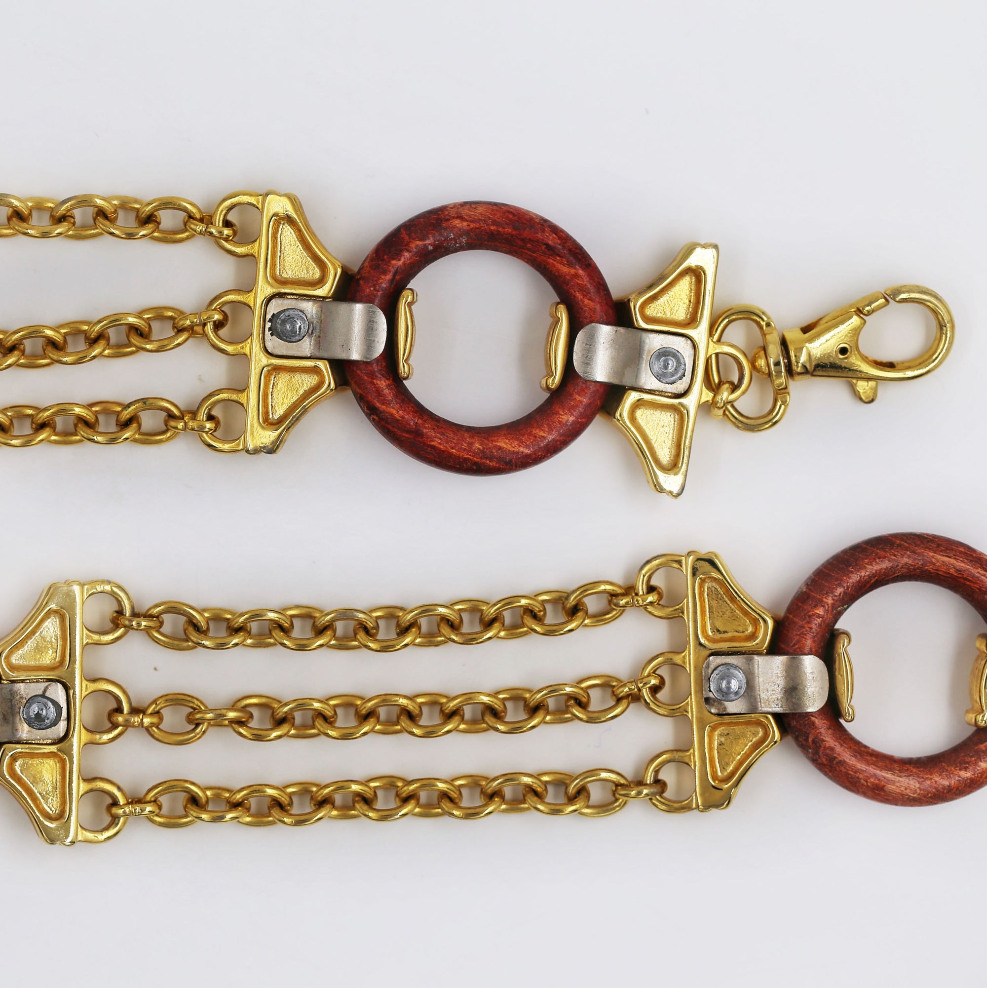 Golden metal and wood belt