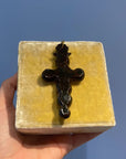 Artistic handmade brown and golden cross pendant